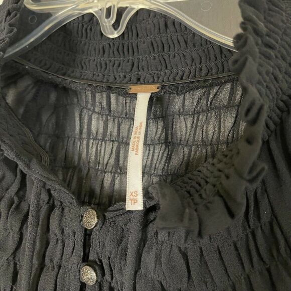 Free People Ready to Run Black Chiffon Boho sheer Long sleeve Top XS - Picture 4 of 7